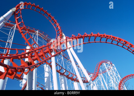 Roller Coaster / Rollercoaster called 'Scream Machine', Amusement Park Thrill Ride Stock Photo