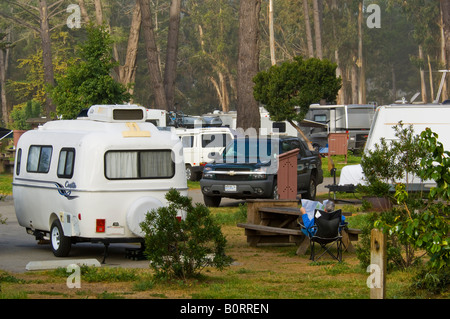 Campsite and RV campers at Morro Bay State Park Campground Morro Bay California Stock Photo