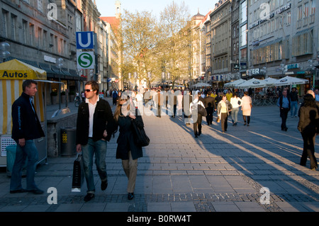 Pedestrian walking in Kaufinger pedestrian street in the city of Munich capital of Bavaria Germany Stock Photo