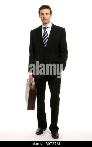 Businessman with briefcase full length studio portrait Stock Photo