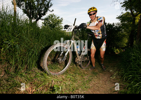 Mtb XC challenge. Bardassano, Turin, Italy. Stock Photo