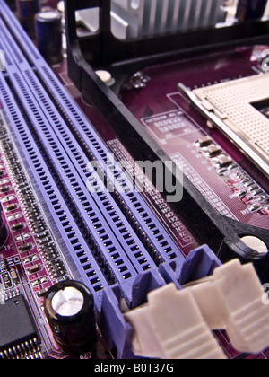 Macro of the Ram memory slots in a pc motherboard Stock Photo