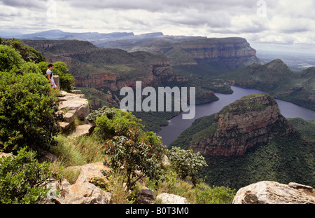 A woman is looking at Blyde River Canyon. Mpumalanga Province Transvaal South Africa. Stock Photo