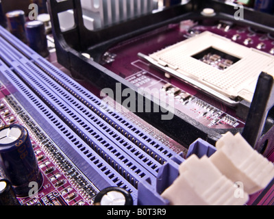Macro of the Ram memory slots in a pc motherboard Stock Photo