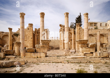 Propylaeum and steps to Temple of Artemis in Ruins of Jerash Roman Decapolis city dating from 39 to 76 AD Jordan Arabia Stock Photo