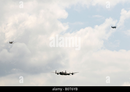 Battle of Britain Memorial Flight Lancaster Spitfire Hurricane Duxford Spring Air Show  2008 Stock Photo