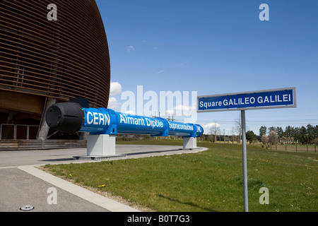 The 'Globe of Science and Innovation' at  CERN with  Large Hadron Collider superconducting magnet Stock Photo