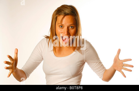 A young woman describes some big ideas. Stock Photo