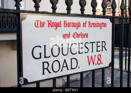 Gloucester Road London W8 street name sign Stock Photo