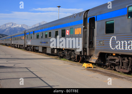 Train station in Jasper village, Alberta Stock Photo