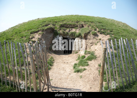 small neolithic passage tomb known as the mound of the hostages on the hill of tara teamhair na ri hill of the king archaeologic Stock Photo