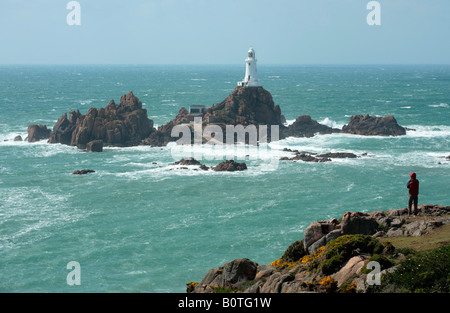 Corbière Lighthouse off Jersey Island Stock Photo