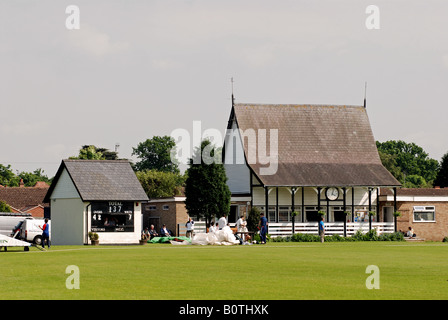 Warwick Cricket Club pavilion and scoreboard, Warwickshire, England, UK Stock Photo