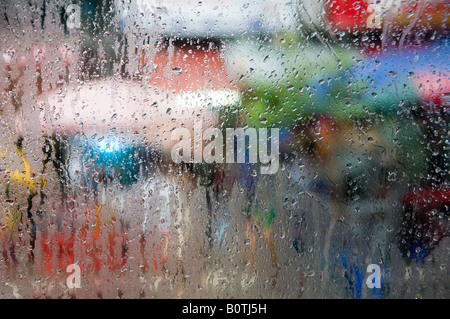 Raindrops on a window in the city of Yangon Republic of the Union of Myanmar Stock Photo