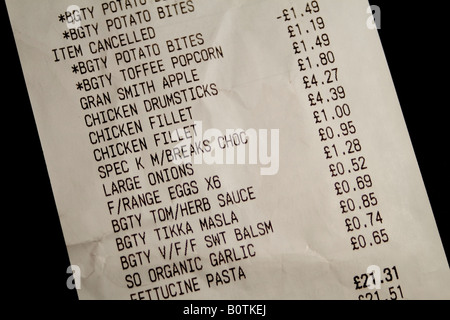 Supermarket receipt (UK) Stock Photo