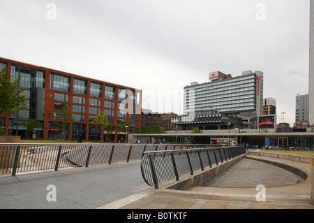 Bridge over water feature in Piccadilly gardens Manchester UK Stock Photo