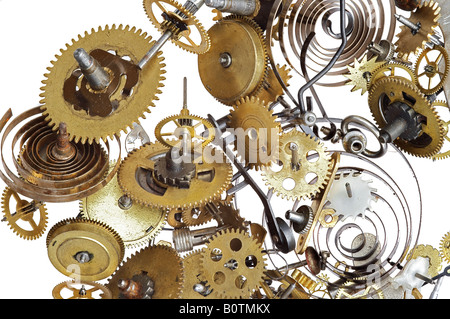 Detail - close-up - of clockwork mechanism cog wheels Stock Photo