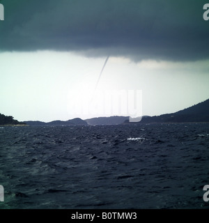 Waterspouts or tornado over water, Croatia Stock Photo