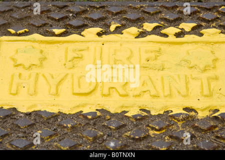 Yellow H fire hydrant location sign on a lamp post showing diameter of ...