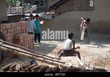 Rural cricket in a village in Bangladesh Stock Photo