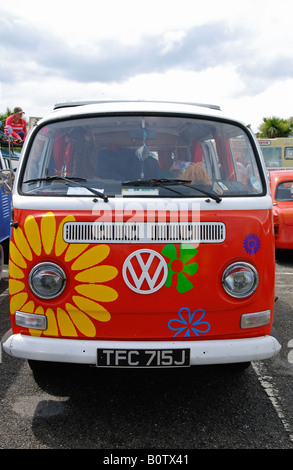 a caravanette at the annual run to the sun event at newqauy,cornwall,england Stock Photo