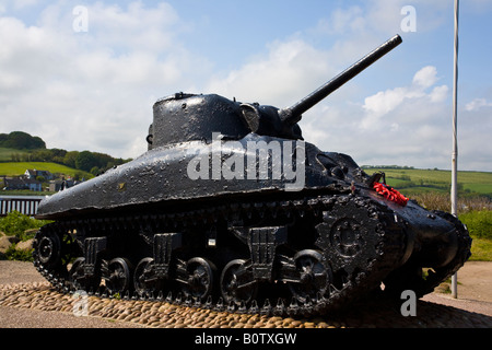 Historic tank war memorial at Torcross Devon England UK Stock Photo