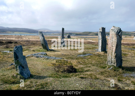 Callanish III Stone Circle, Isle of Lewis, Scotland, with other Callanish standing stones in the distance Stock Photo