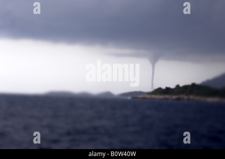 Waterspouts or tornado over water, Croatia Stock Photo