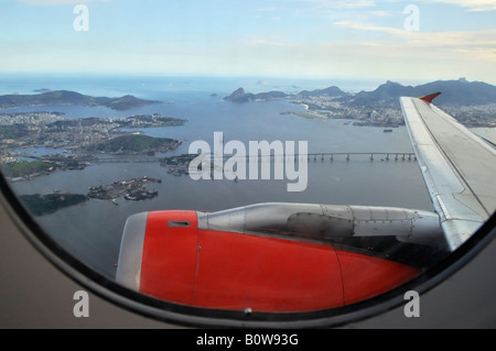 Rio de Janeiro seen through an airplane window, Brazil Stock Photo