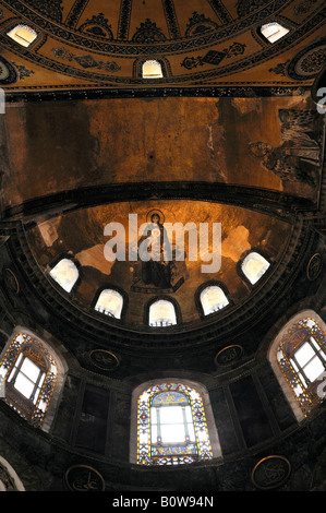 Ceiling vault decorated with Byzantine mosaics of the Virgin Mary with the baby Jesus in the Hagia Sophia, Istanbul, Turkey Stock Photo