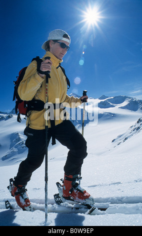Female ski tourer, Oetztal Alps, Tyrol, Austria, Europe Stock Photo