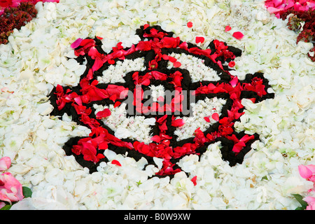 Carpet of flowers during the Corpus Christi procession, Muehldorf am Inn, Upper Bavaria, Germany, Europe Stock Photo