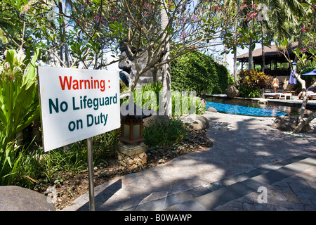 Sign, No Lifeguard on Duty, Lombok Island, Lesser Sunda Islands, Indonesia Stock Photo