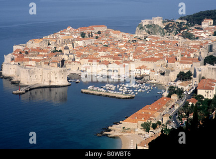 An early morning view from Srd Hill over historic Dubrovnik, on the coast of Southern Dalmatia Stock Photo