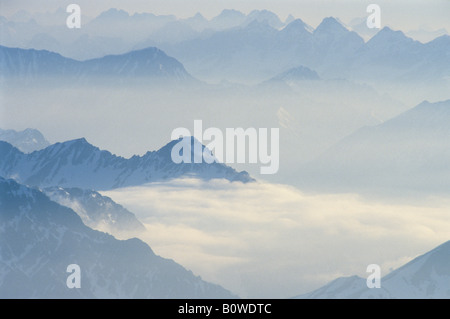 View from the summit of Mt. Zugspitze, Wetterstein Range, Bavaria, Germany, Europe Stock Photo