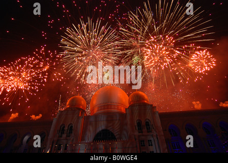 Fireworks display during Colours Of Malaysia celebration at Putrajaya Stock Photo