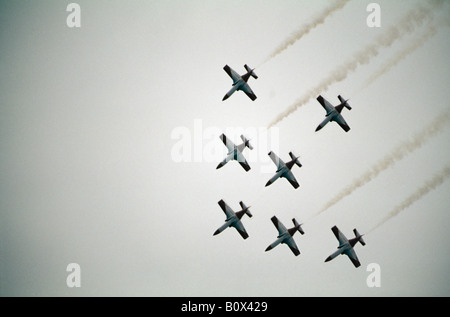 Medium Group of Military Airplanes flying in formation, Austria Stock Photo