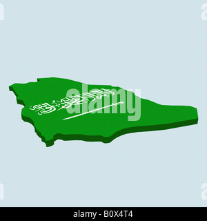 The Saudi Arabian flag in the shape of Saudi Arabia Stock Photo