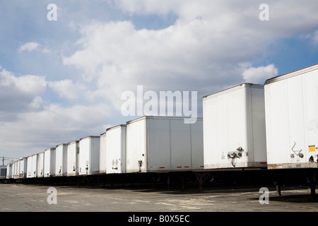 Cargo containers from articulated lorries Stock Photo