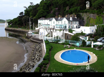 Portmeirion Hotel in the Italianate model village designed by Architect Sir Clough Williams-Ellis Gwynedd North Wales UK Stock Photo