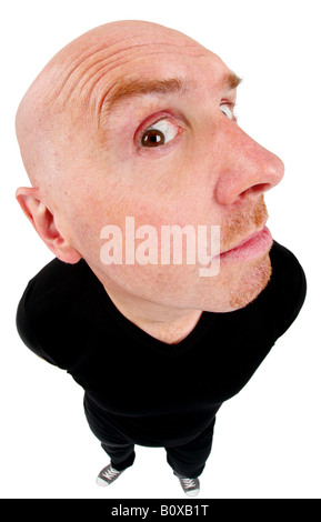 bald headed man looking into the camera Stock Photo