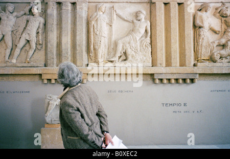 Tourist visiting the archaeological museum Palermo Sicily Italy Stock Photo