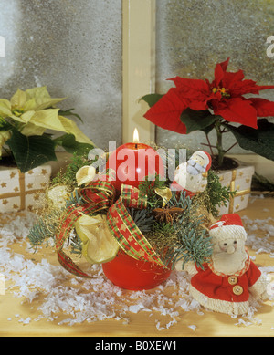 Christmas arrangement with red candle Stock Photo