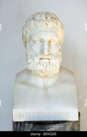 Bust of a Greek Philosopher. The Collonade of the Muses. Achilleion, Corfu, Greece. Stock Photo