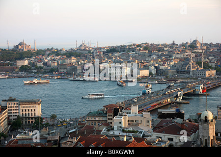 TUR Turkey Istanbul Galata Bridge Golden Horn Mosques Stock Photo