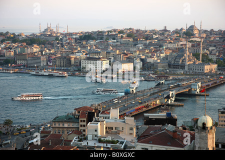 TUR Turkey Istanbul Galata Bridge Golden Horn Mosques Stock Photo