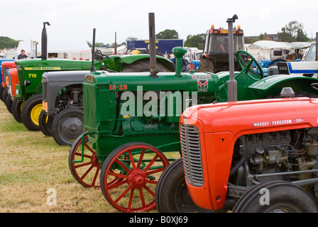 Old Massey Ferguson Hart Parr Oliver John Deere and Other Farm Tractors at Smallwood Vintage Rally Cheshire England UK Stock Photo