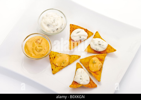 Nachos with dip Stock Photo