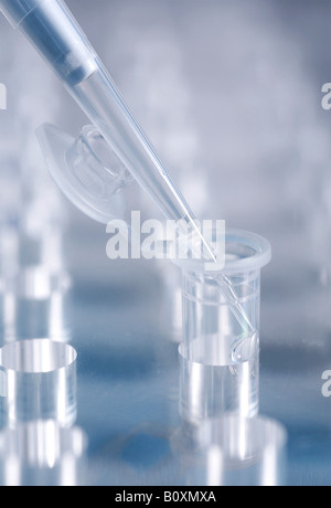 Genetic engineering, using a pipette, close up Stock Photo