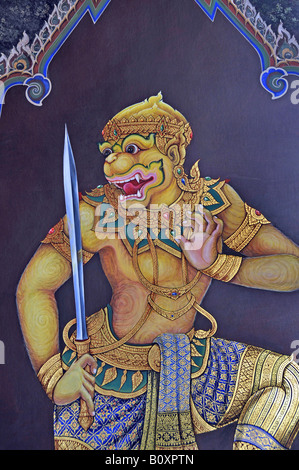 restored mural paintings in the Grand Palace (Wat Phra Kaeo), Thailand, Bangkok Stock Photo